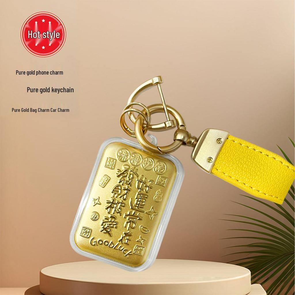 999 Pure Gold Mahjong Tile Pendant: Phone Chain & Car Charm, National Tide Lucky Gift