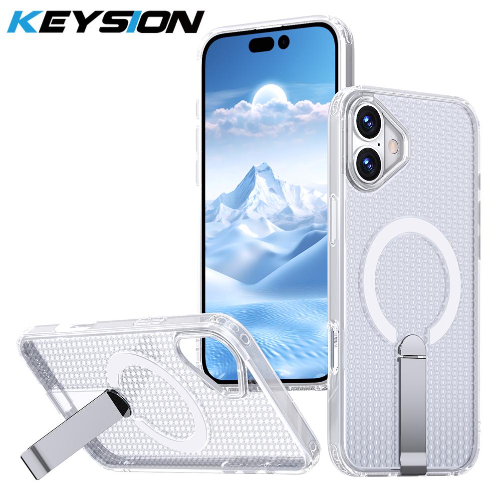 KEYSION Полый чехол с охлаждением MagSafe для iPhone 16 Pro Max 16Plus, магнитный, скрытая подставка, противоударный чехол для телефона
