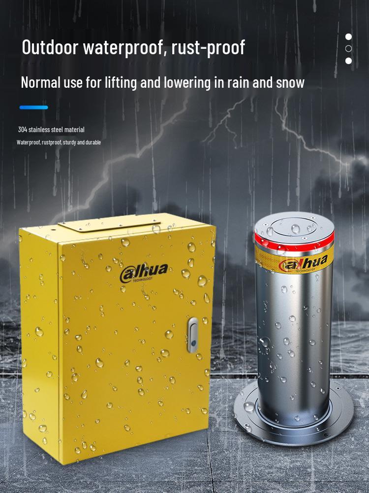 Dahua Automatic Hydraulic Lifting Bollard – Stainless Steel Anti-collision Pole for Traffic Control and School Parking.