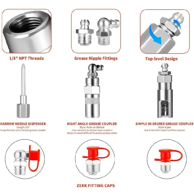 Multipurpose Lubrication Accessory Kit 90° Needle Nozzle, Dispenser, Injection Needle for Maintenance Machine Upkeeping