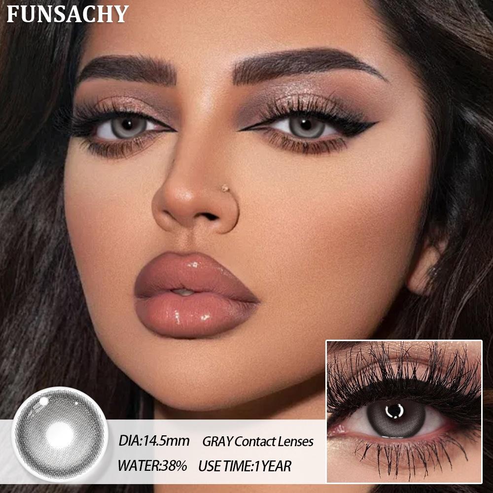 FUNSACHY 1 пара 0~-8.00 диоптрий Серые контактные линзы для близорукости Синие линзы Карие зрачки Рецептурные линзы Красивая годовая косметика