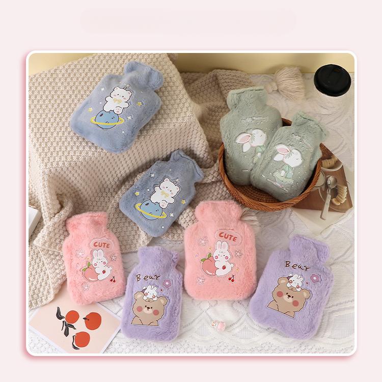 Cartoon Plush Rabbit Bear Hot Water Bottle Water Filling Velvet Small Portable Student Hand Warmer Cute Warm Water Bag 500ml