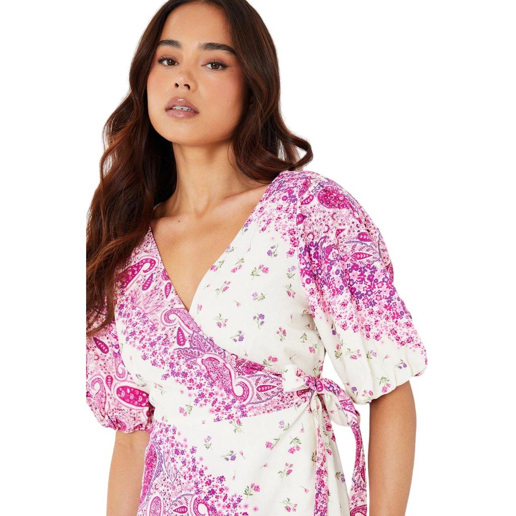 Женское мини-платье с запахом и пышными рукавами Dorothy Perkins