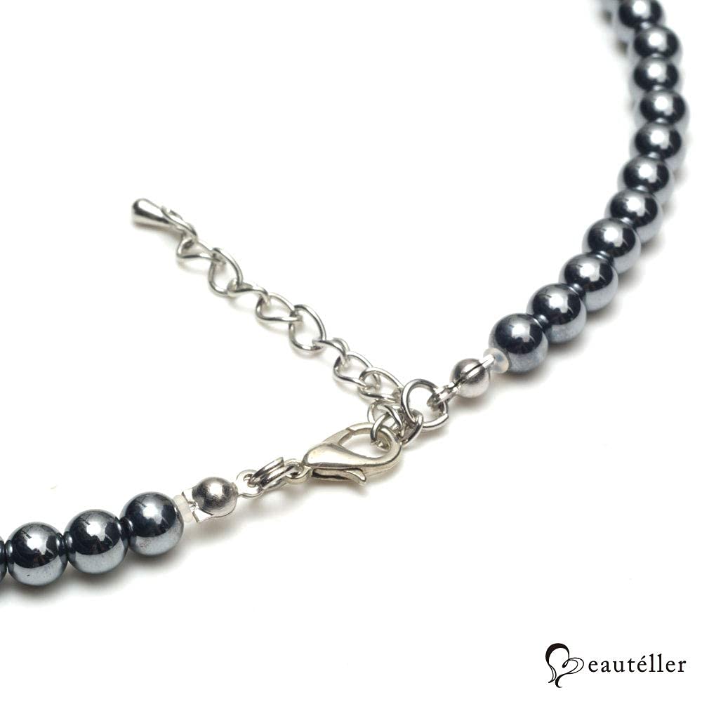 Beauteller Terahertz Stone Bead Necklace 6 Mm 50 Cm Adjustable Extender Unisex Jewelry