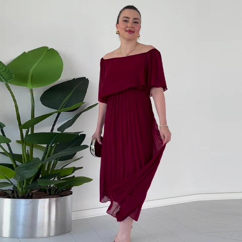 2024 Европейско-американское женское платье на одно плечо с высокой талией из сетки, длинное