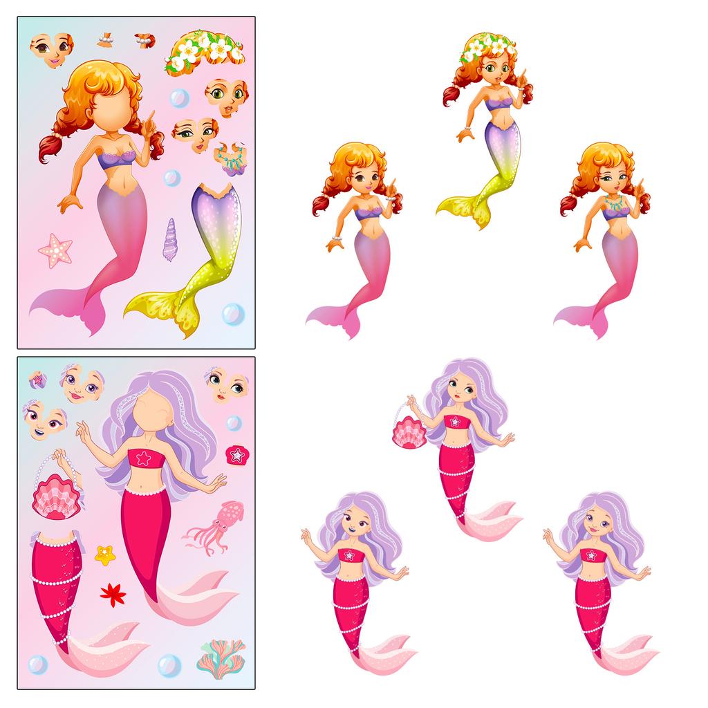 6 Photos/pack Cartoon Little Mermaid Dress and Expression Collage DIY Decorative Face Change Stickers