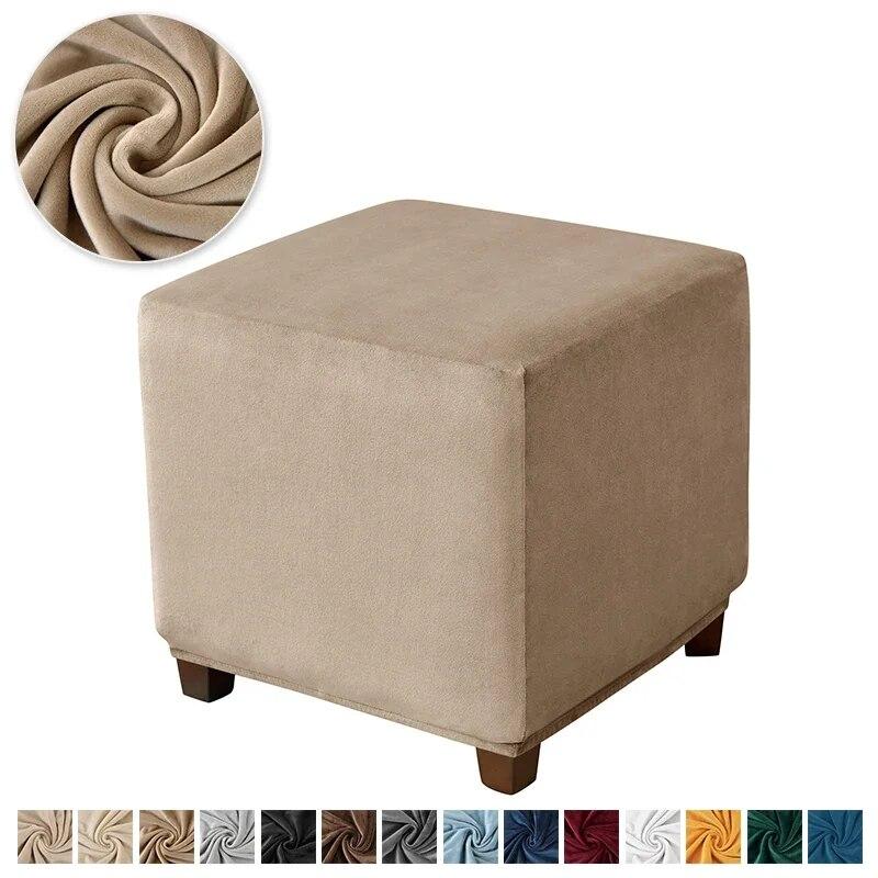 Velvet Ottoman Stool Cover Elastic Square Footstool Covers S/M All-inclusive Footrest Slipcovers for Living Room Housse De Pouf