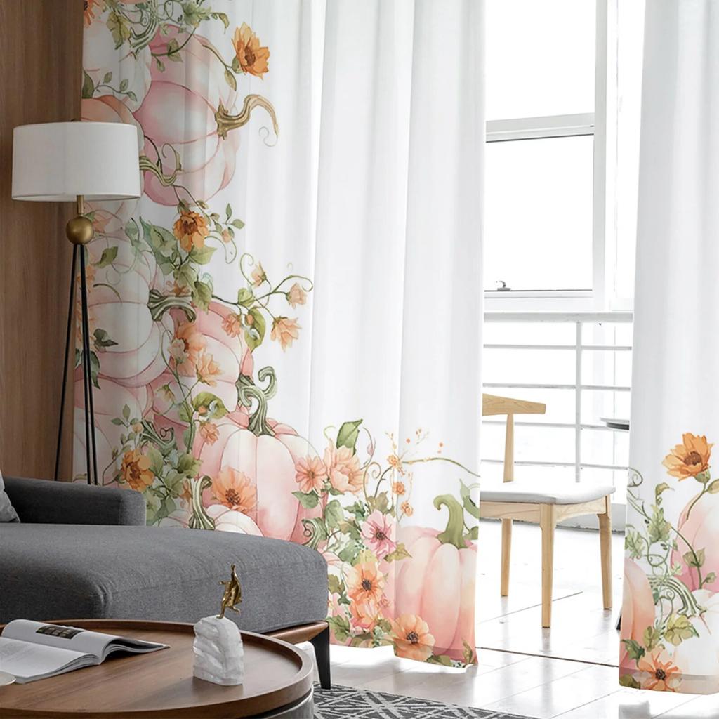 Осенние прозрачные шторы с тыквой на День благодарения для спальни, гостиной, вуаль, оконные шторы, тюлевые шторы для детской комнаты