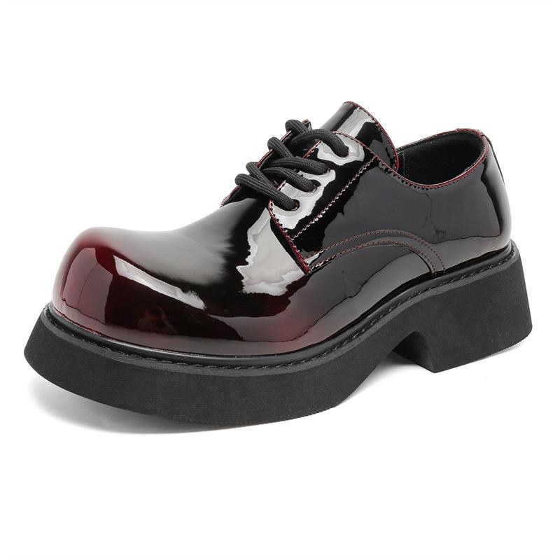 Микки повседневная кожаная обувь большая голова толстая подошва внутренняя танкетка личность 9522 обесцвечивание серый, коричневый, красный, фиолетовый-J