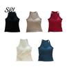 Wireless Bra Tank Top Women's V Neck Halter Padded Tops Ribbed Double Lined Sleeveless Basic Skin-friendly Activewear Shirts with Built in Summer Sexy