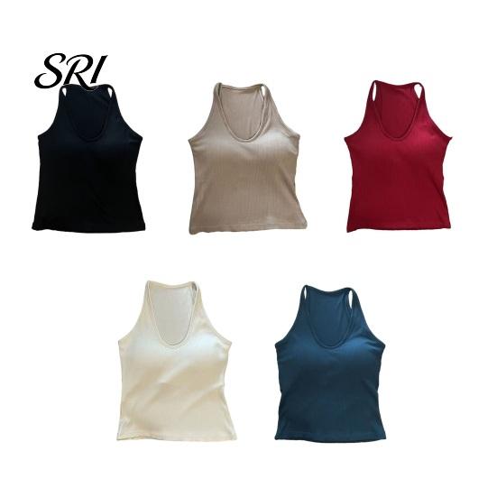 Wireless Bra Tank Top Women's V Neck Halter Padded Tops Ribbed Double Lined Sleeveless Basic Skin-friendly Activewear Shirts with Built in Summer Sexy