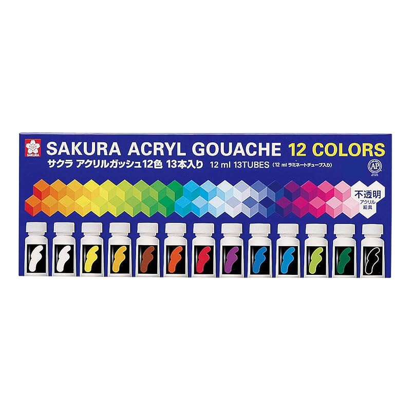 Акриловая гуашь Sakura Craypas, 12 цветов, 13 палочек (2 белых), АГВ13