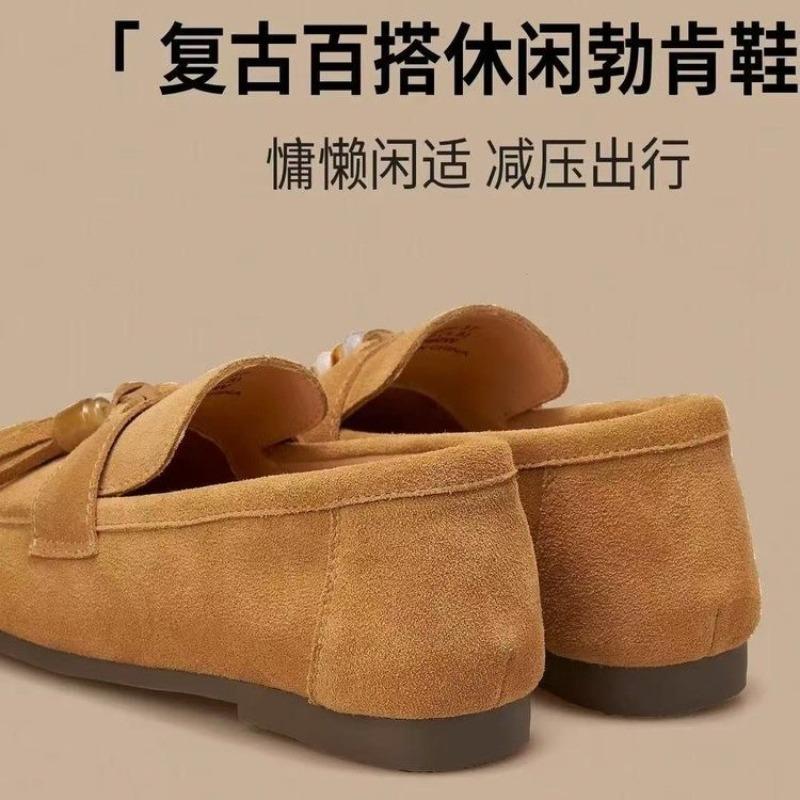 Fashion Women's 2025 Autumn and Winter New Round Toe Retro Slip-on Flat Tassel Single Shoes