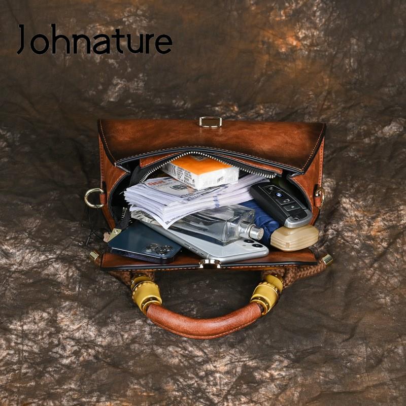 Johnature Women Bag Retro Leather Carving Craft Ladies Handbag Versatile Large Capacity Shoulder & Crossbody Bags