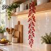 Artificial Red Berry Garland Garland Hanging Vine Swag Christmas Holiday Wall Door Vertical Space Decorative Plant Frame Decor Faux Berries String