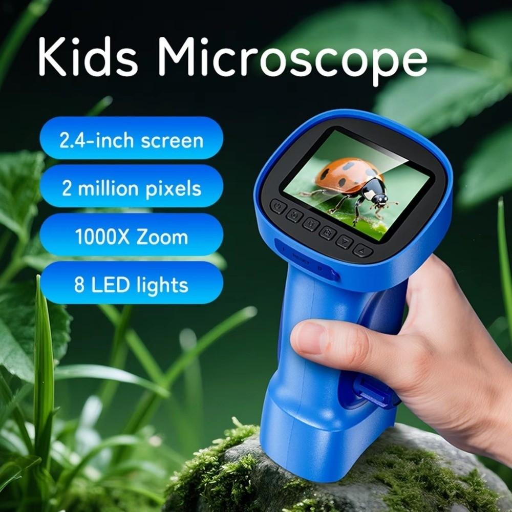 2.4 Inch Screen Kids Educational Microscope 1000x Zoom Handheld Microscope Children Gift