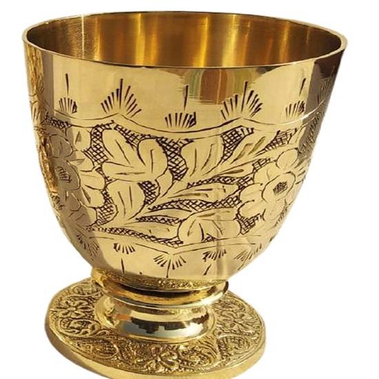 Набор из 1 стакана из чистой латуни объемом 300 мл, рельефный дизайн для питья и сервировки воды, йоги, аюрведы