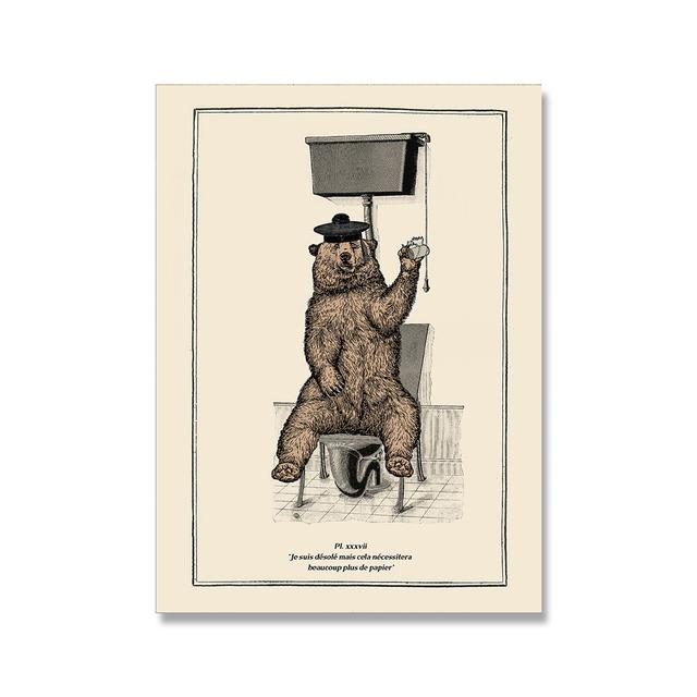 Забавный декор ванной и туалета, холст, картина, животное, постер для ванной, медведь, осьминог, пингвин, шимпанзе, ретро, настенная живопись, искусство, куадрос