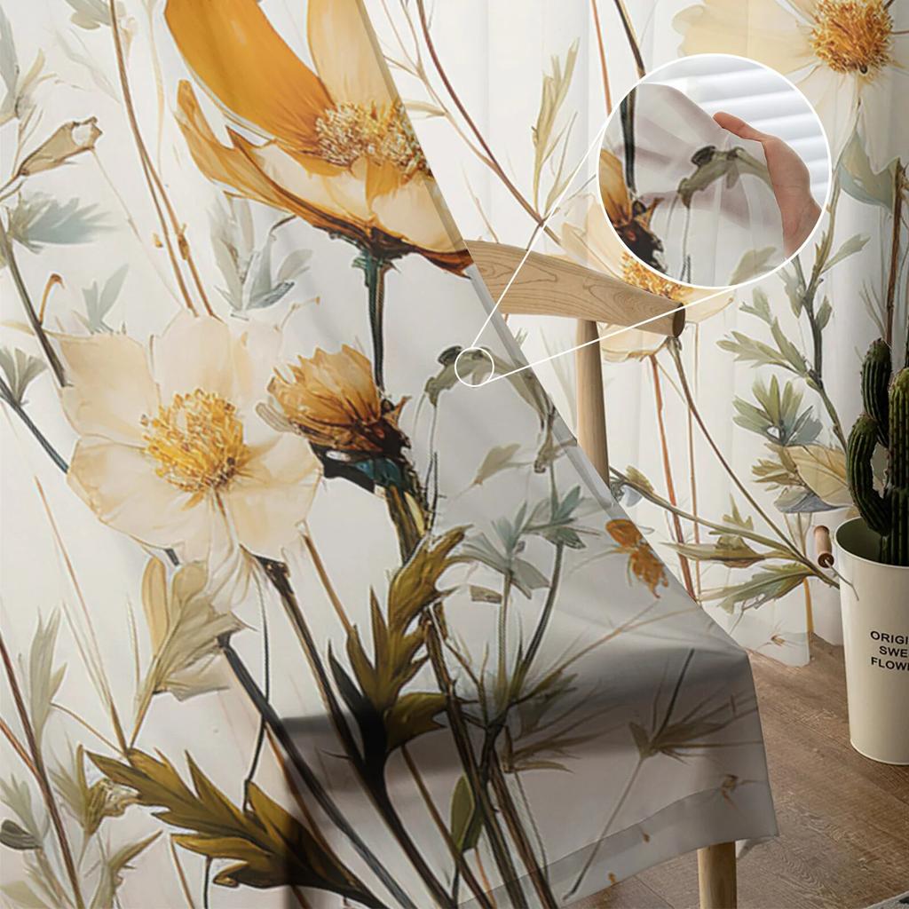 Тюлевые шторы на окно с цветами и растениями для гостиной, кухни, рождественский домашний декор, прозрачные шторы из вуали