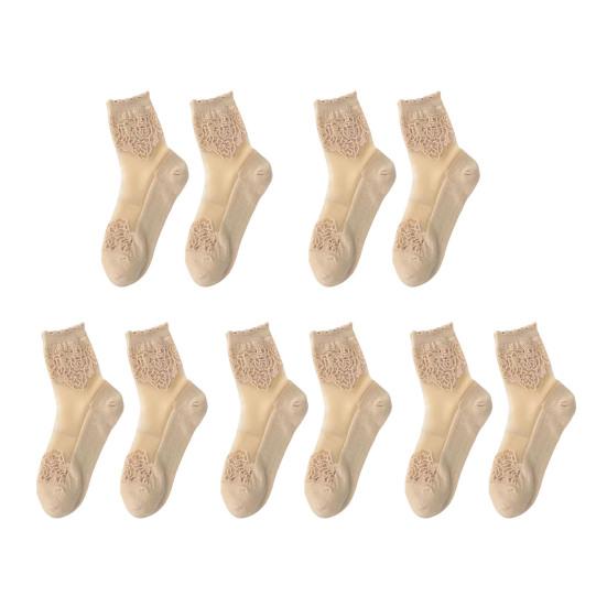 5 пар кружевных женских носков до щиколотки, летние прозрачные сетчатые носки, тонкие прозрачные носки с цветочным кружевом и оборками