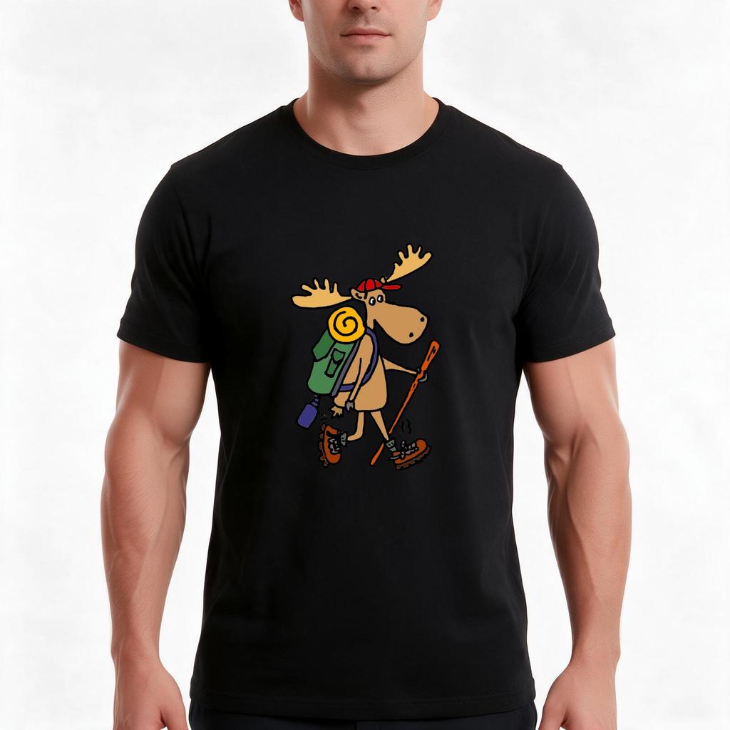 Funny Cool Moose Hiker Tshirt Summer Casual Cotton Tee Oversized Streetwear Tops Vintage Graphic Print Unisex Unisex Unisex