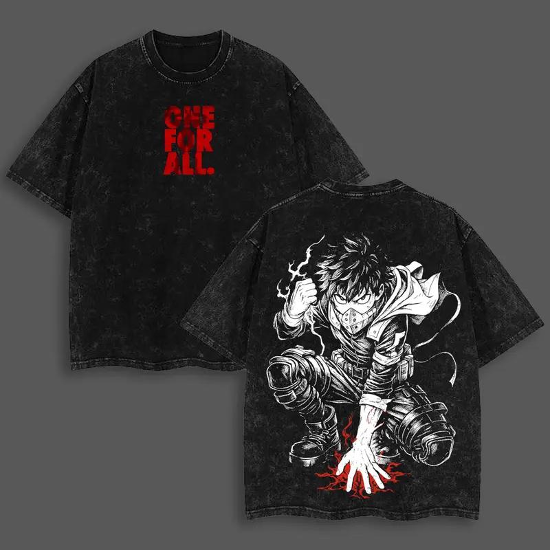 Anime My Hero Academia Midoriya Izuku Graphic Tee Men Short Sleeve Clothing Washed Cotton Tshirt Casual Tshirt Harajuku T Shirt