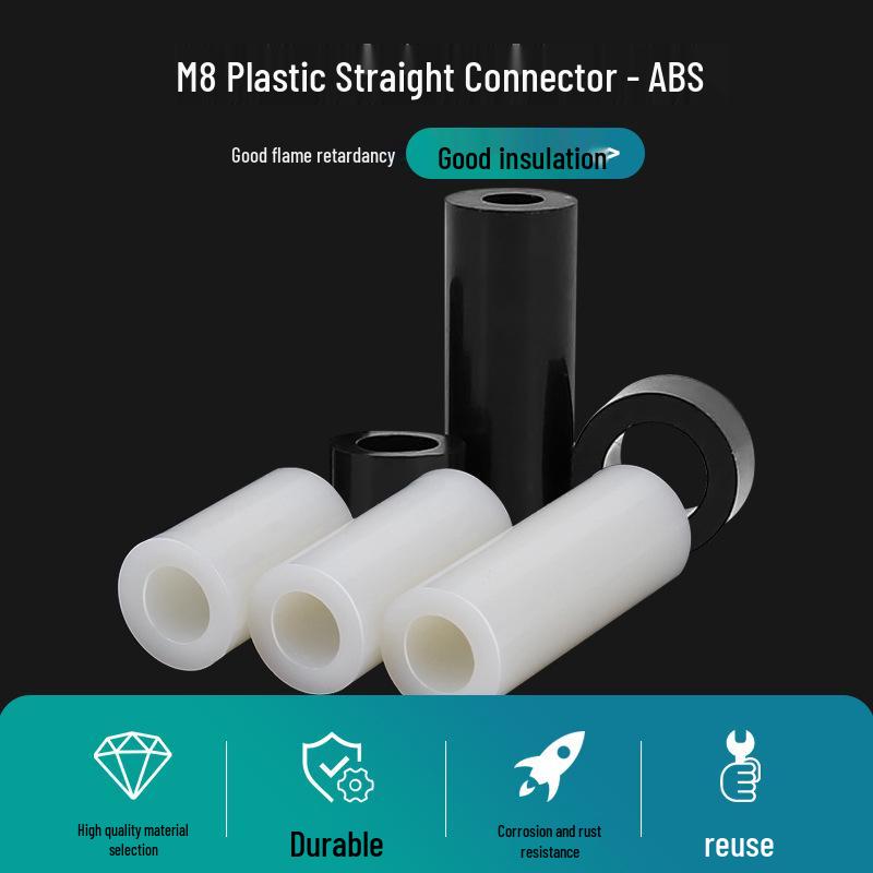 Изолирующая стойка M8 ABS прямая с нейлоновой плоской шайбой для печатной платы, 12-8