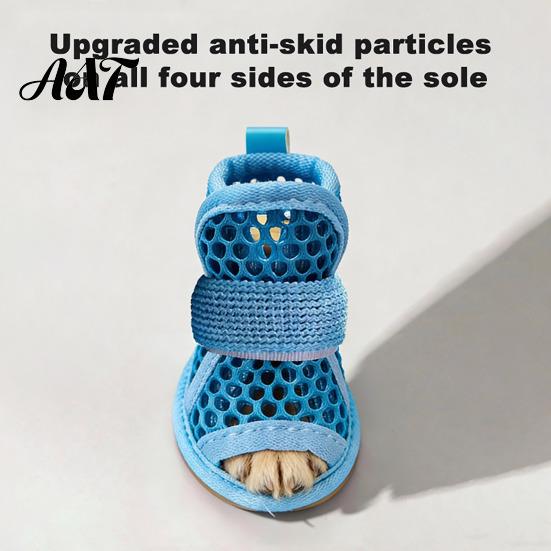 Breathable Mesh Dog Shoes 4Pcs for Hot Pavement, Boots, Summer Easy on Off Boots Paw Protectors with Non-slip Soles Small Medium Dogs Outdoor Walking