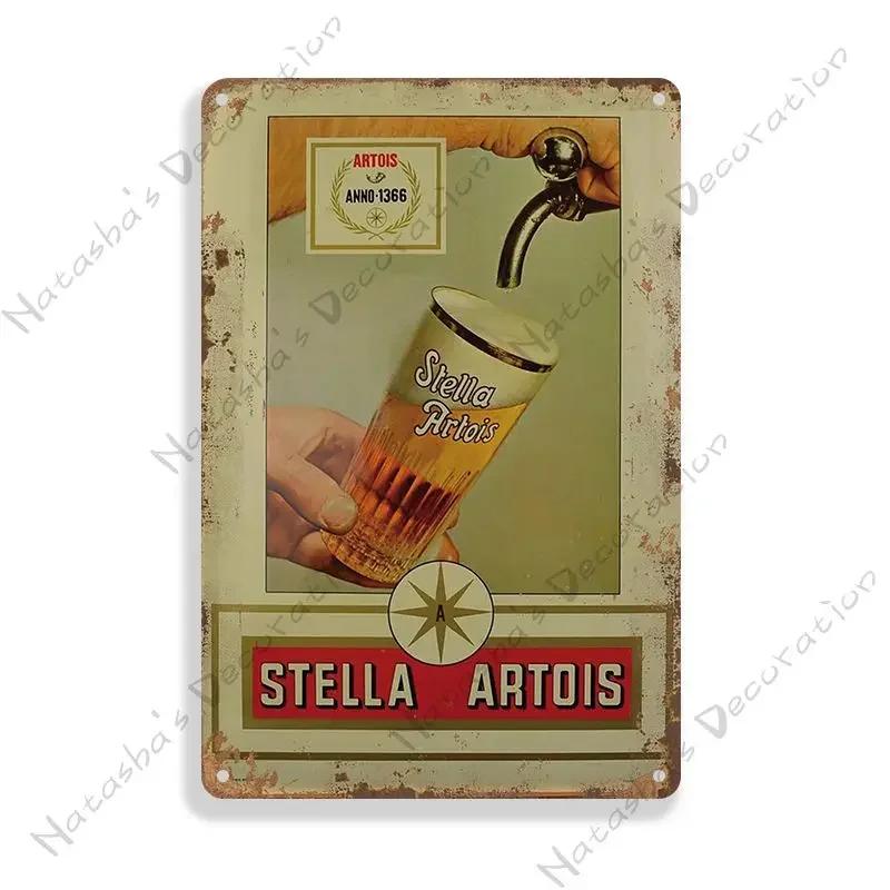 Декоративная тарелка Stella Artois Настенный декор Пиво Металлические знаки Настенная тарелка Винтажный металлический жестяной знак Индустриальный декор Домашний бар Жестяной знак