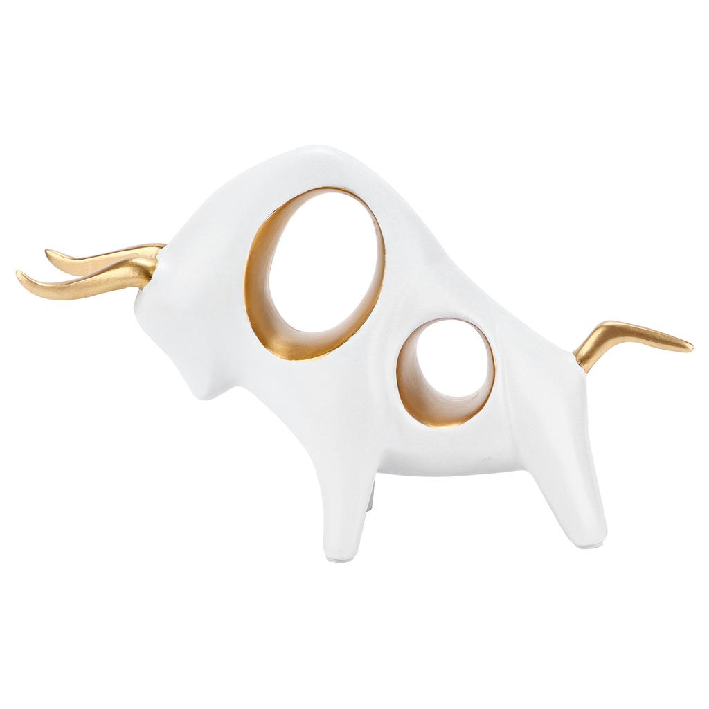 Bull Sculpture Golden EcoFriendly Hand Carving Synthetic Resin Animal Statue for Home Livingroom