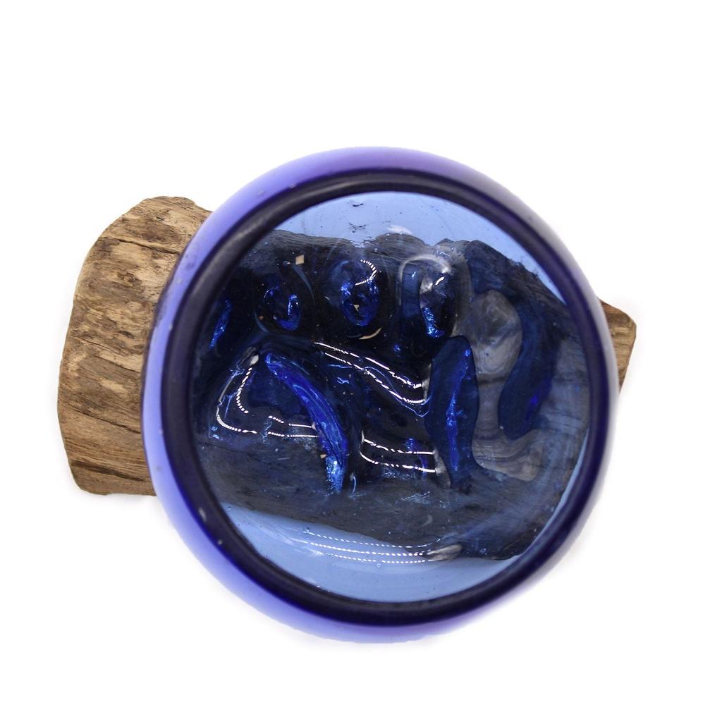 Molten Glass Bowl on Wood Mini Blue
