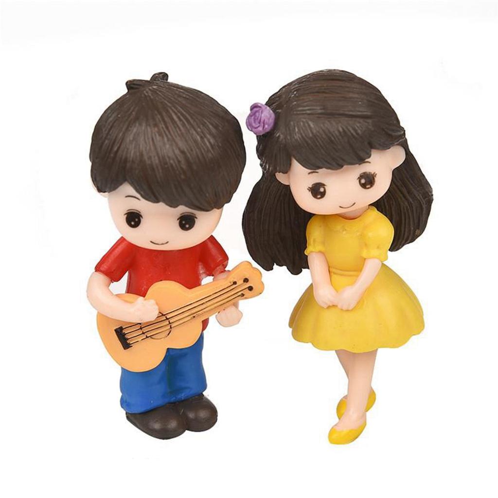 Guitar Craft Creative Cake Decoration Couple Figurines Resin Dolls Boy Girl Ornaments Miniature