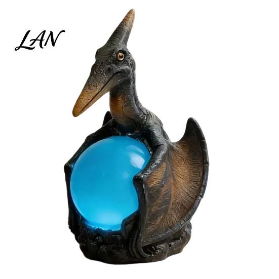 Magical Ambience Lamp Pterosaur Night Light, Resin Gothic Dragon Table with Glowing Faux Crystal Office Accent Lighting Ball, Fantasy Desk Decor