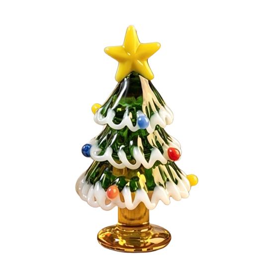 Collectable Glass Table Decor Handmade Mini Christmas Tree Figurine, Blown Tabletop Ornament with Solid Craftsmanship Pieces Star Topper, Desktop for