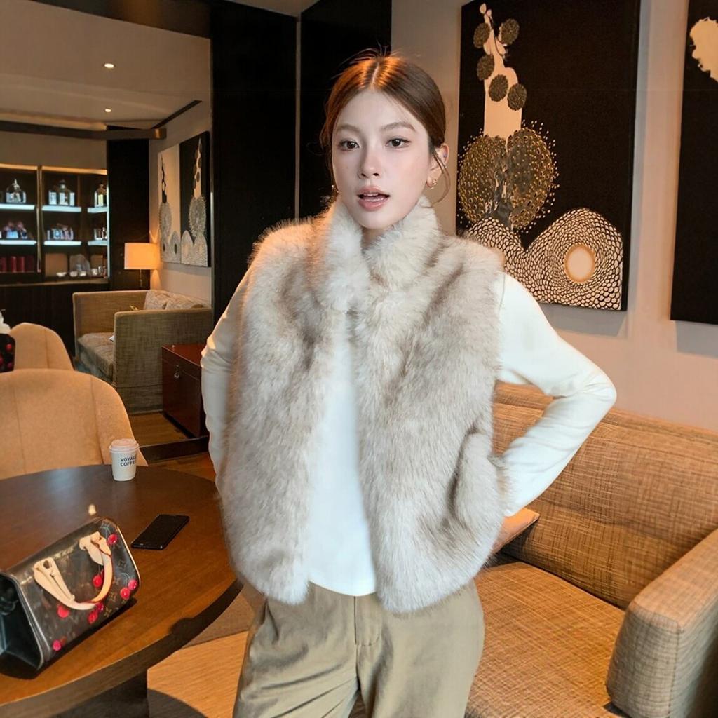New imitation fur vest women's short sleeveless stand-up collar fur coat autumn and winter warm versatile vest