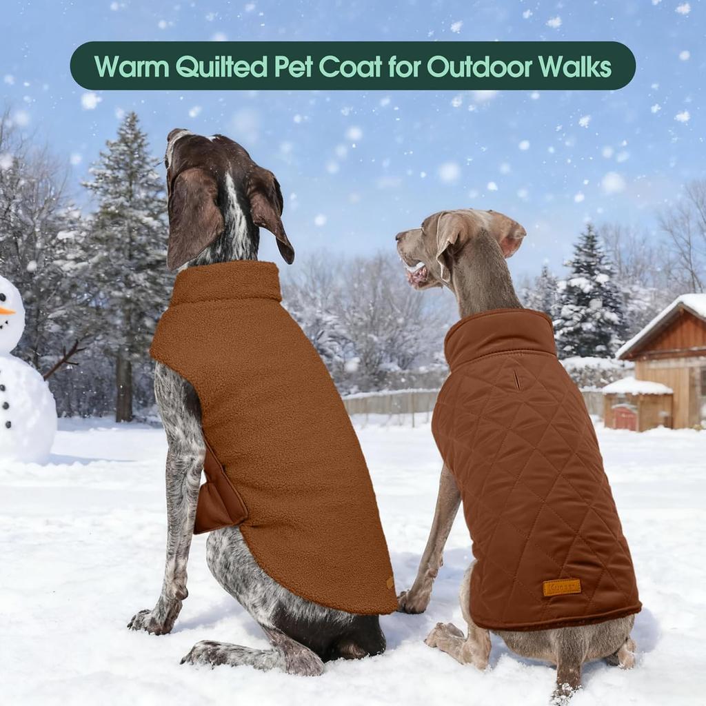 Kuoser Reversible Dog Coat – Warm Fleece & Quilted Waterproof Dog Jacket, Double-Sided Cold Weather Dogs Winter Coat with Harness Hole, Windproof