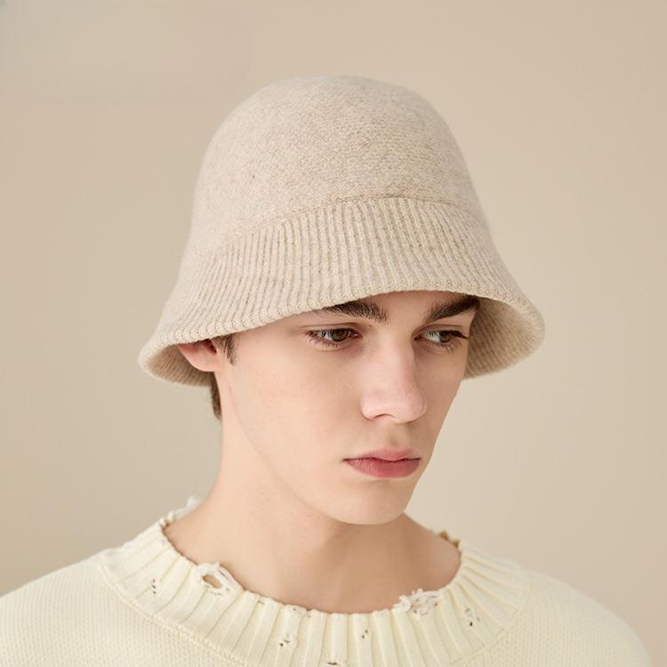 Wool Fisherman Hat Men's Autumn and Winter New Versatile Warm Woolen Hat Bucket Hat Showing Face Small Knitted Basin Hat