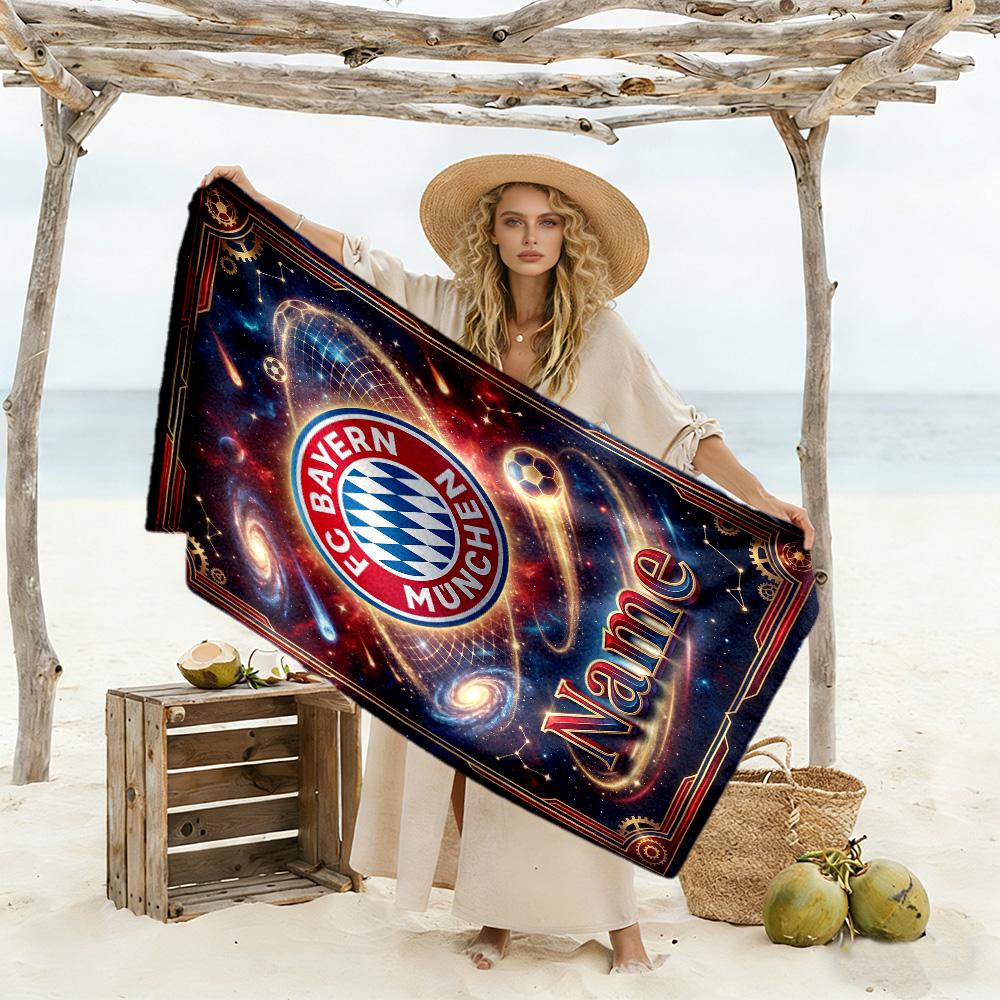 Fc Bayern München Galaxy Frame Customized Name Beach Towel Quick-Dry Soft Microfiber Suitable for Swimming Gym Camping Yoga Vacation