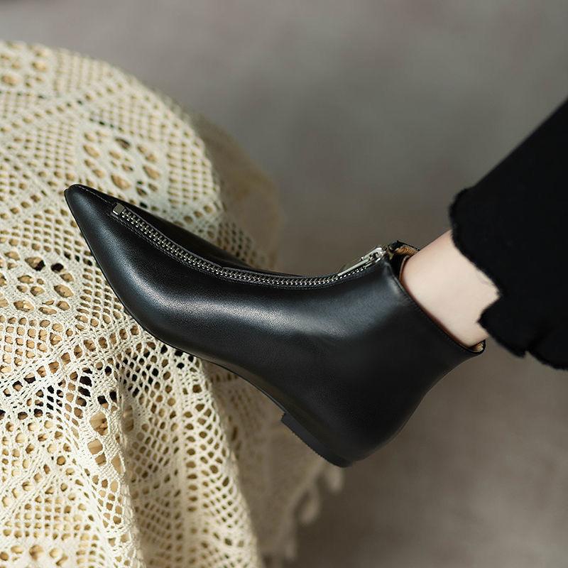 Ботинки на плоской подошве, короткие туфли для женщин, меховые женские ботильоны, обувь с острым носком, корейский стиль, предложение, новинка, акция, горячая распродажа