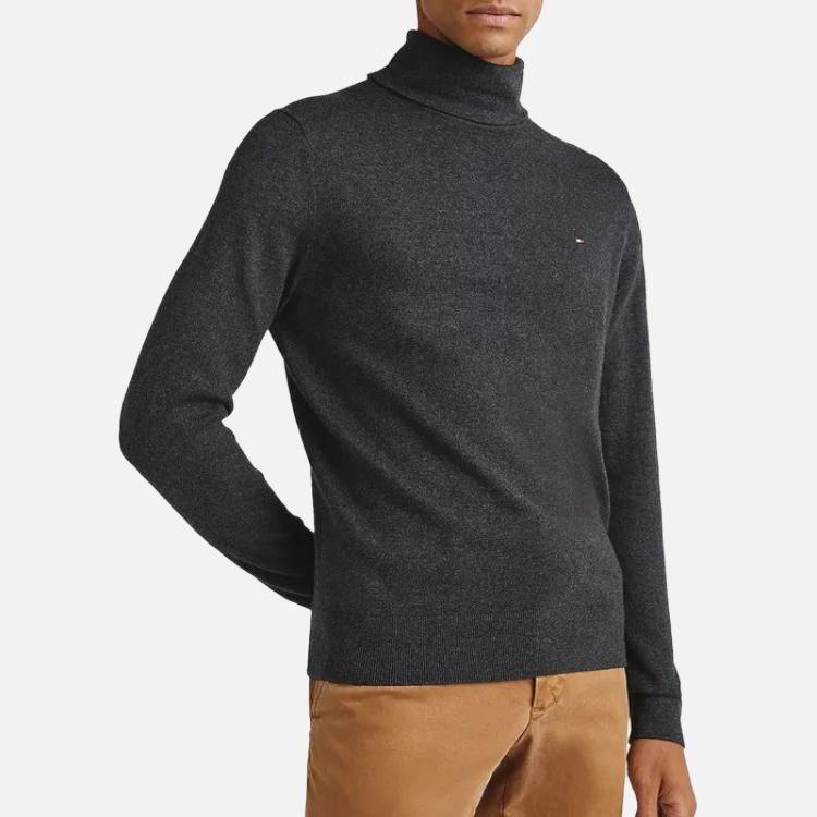 Tommy Hilfiger Свитер с высоким воротником Удобный Теплый С длинным рукавом Вязаный свитер Мужской свитер Темно-серый 78J9328-021