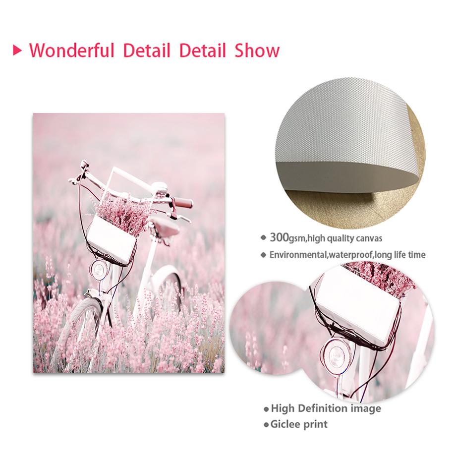 Розовый пион, озеро, велосипед, дерево, восход солнца, цветочный настенный художественный холст, картина, плакаты на скандинавскую тему и принты, настенные панно для декора гостиной