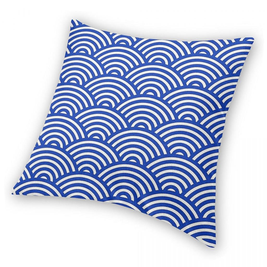 Japanese Seigaiha Wave Pillowcase Polyester Linen Velvet Printed Zip Decor Throw Pillow Case Home Cushion Cover 45X45