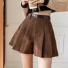 Женские вельветовые кюлоты А-силуэта с плиссировкой и высокой талией, зимние шорты 2024