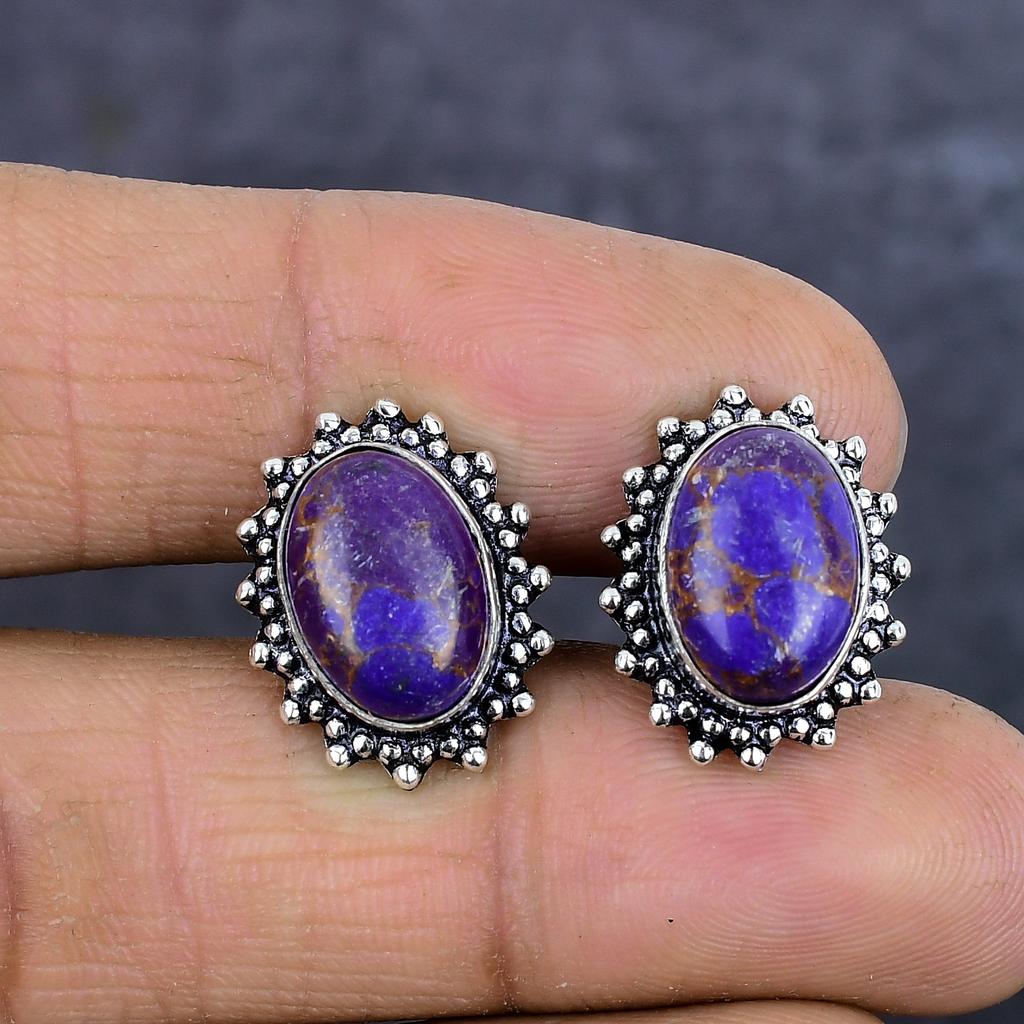 Запонки ручной работы из серебра 925 пробы с медно-фиолетовым бирюзовым драгоценным камнем e5z50