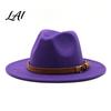 Outdoor Hiking Headwear Wool Felt Fedora Hat Unisex Panama Hat with Faux Leather Band Thickened Wide Brim Vintage Trilby for Women Men Autumn Winter