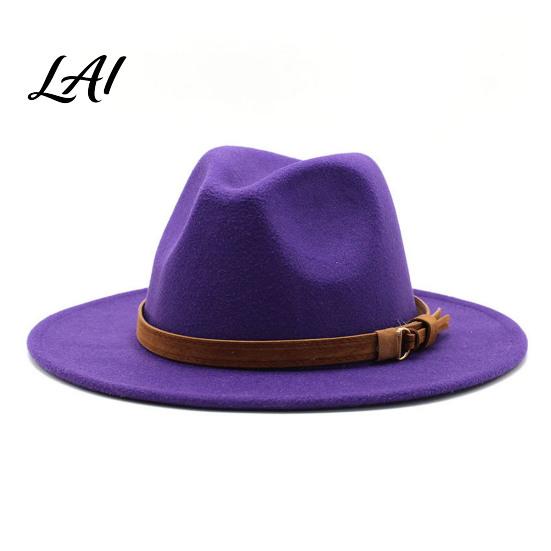 Outdoor Hiking Headwear Wool Felt Fedora Hat Unisex Panama Hat with Faux Leather Band Thickened Wide Brim Vintage Trilby for Women Men Autumn Winter