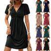 Женские модные повседневные однотонные платья с коротким рукавом и V-образным вырезом