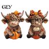 Thanksgiving Theme Ornament 2PCS Highland Cow Ornament, Wooden Rustic Style Figurine, Polished Wood Art Art, for Entrance Living Room Decor Figurine