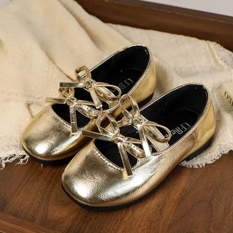 Принцесса балетки для девочек золото серебро универсальные детские кожаные туфли модные милые детские повседневные туфли на плоской подошве новые