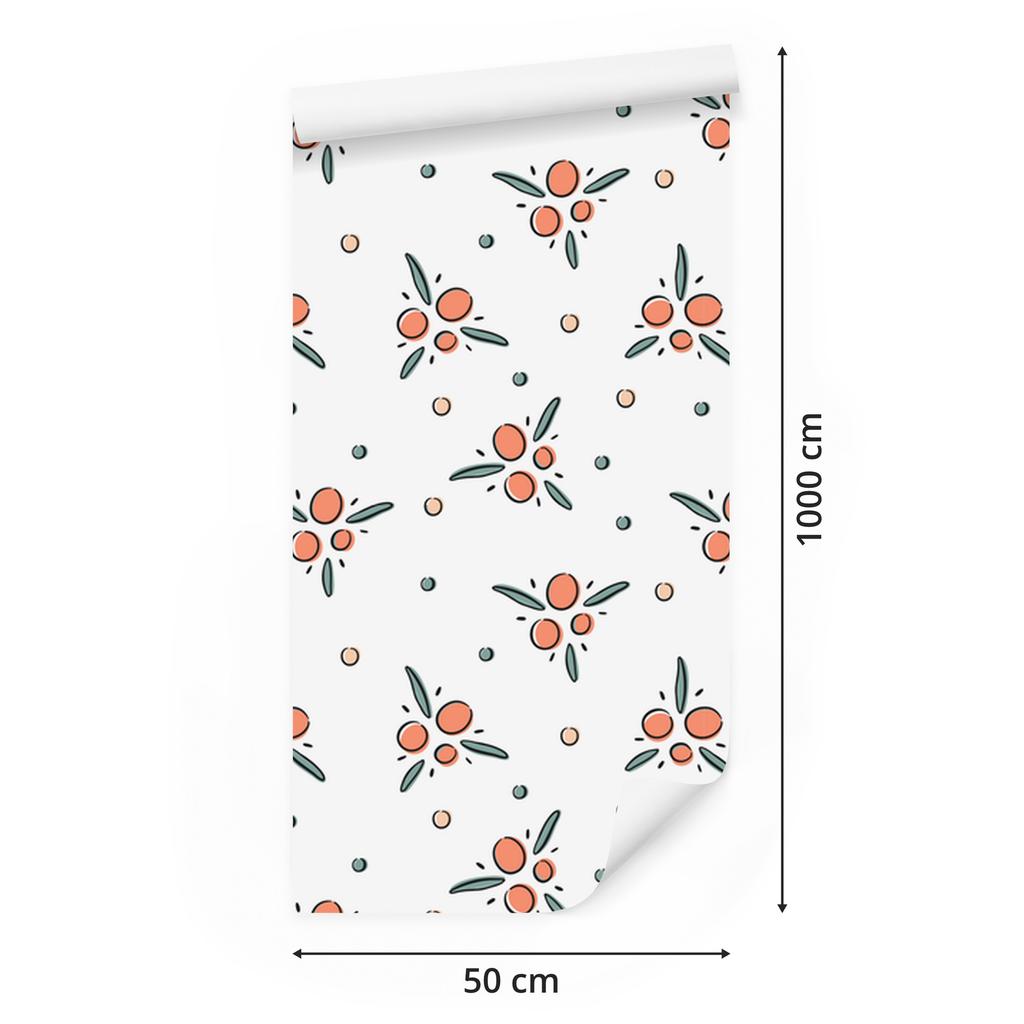 Wallpaper Small Flowers White and Light Gray for Living Room and Bedroom 50x1000